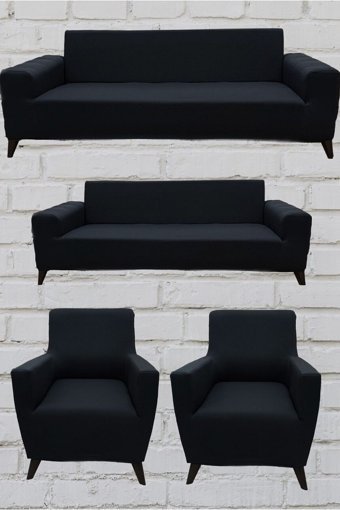Şahane Ev Mikro Polyester Likralı Jakarlı Süngersiz Düz Giydirmeli Lastikli Antrasit Üçlü Koltuk Örtüsü 28x32 cm