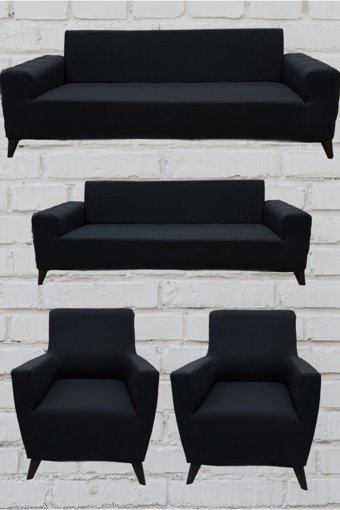 Şahane Ev Mikro Polyester Likralı Jakarlı Süngersiz Düz Giydirmeli Lastikli Antrasit Üçlü Koltuk Örtüsü 28x32 cm