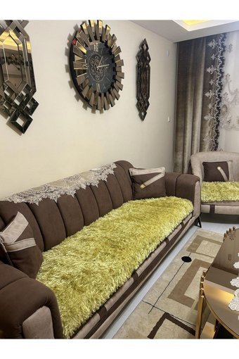Tekstilsa Polyester Kürklü Süngersiz Sarı Tekli Koltuk Örtüsü 200x70 cm