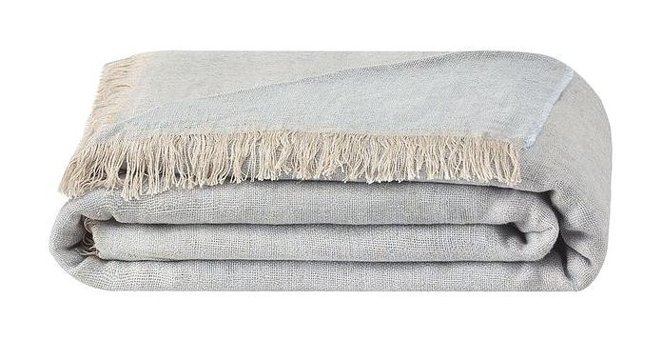 Puffy Love Keten Örgü Saçaklı Süngersiz Çizgili Mavi Tekli Koltuk Örtüsü 130x170 cm