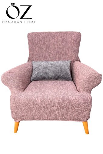 Özmakan Likralı Jakarlı Süngersiz Çizgili Giydirmeli Pembe Tekli Koltuk Örtüsü 65x70 cm