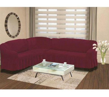 Karna Home Pamuklu Bürümcük Fırfırlı Süngersiz Kareli Giydirmeli Bordo Tekli Koltuk Örtüsü 210x240 cm