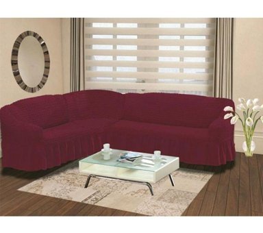 Karna Home Pamuklu Bürümcük Fırfırlı Süngersiz Kareli Giydirmeli Bordo Tekli Koltuk Örtüsü 210x240 cm