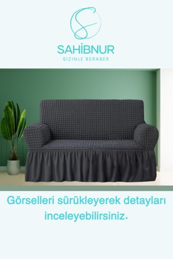 Sahibnur Pamuklu - Polyester Bürümcük Jakarlı Süngersiz Geometrik Desenli Giydirmeli Gri Tekli Koltuk Örtüsü 140x180 cm