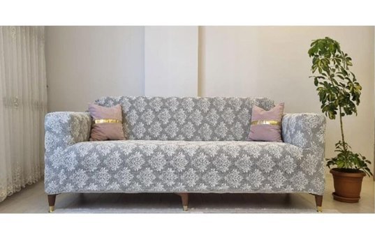 Güzelevim Polyester Jakarlı Süngersiz Damask Desenli Giydirmeli Kahverengi Üçlü Koltuk Örtüsü 180x230 cm