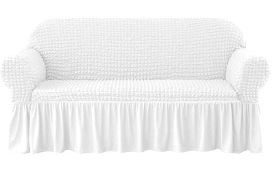 Özmakan Pamuklu - Polyester Likralı Jakarlı Süngersiz Düz Giydirmeli Beyaz Üçlü Koltuk Örtüsü 180x230 cm