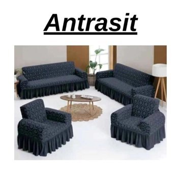 Home Jakarlı Süngersiz Kapitone Giydirmeli Gri 3-3-1-1 Koltuk Örtüsü 180x230 cm