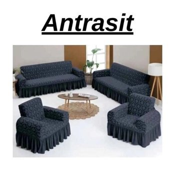 Home Jakarlı Süngersiz Kapitone Giydirmeli Gri 3-3-1-1 Koltuk Örtüsü 180x230 cm