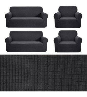 Nusret Pamuklu - Polyester Süngersiz Kareli Giydirmeli Antrasit Dörtlü Koltuk Örtüsü 180x230 cm