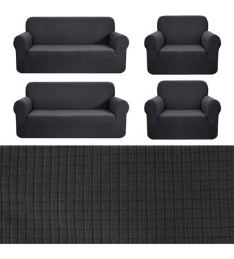 Nusret Pamuklu - Polyester Süngersiz Kareli Giydirmeli Antrasit Dörtlü Koltuk Örtüsü 180x230 cm