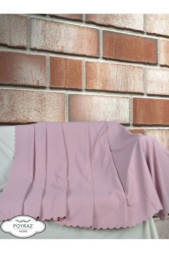Poyraz Garanti Şönil Nubuk Jakarlı Süngersiz Geometrik Desenli Pembe Üçlü Koltuk Örtüsü 175x215 cm