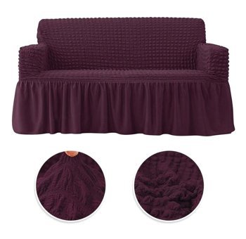 Uzhanem Pamuklu - Polyester Bürümcük-Likralı Drapeli Süngerli Petek Desenli Giydirmeli Mor Tekli Koltuk Örtüsü 180x225 cm