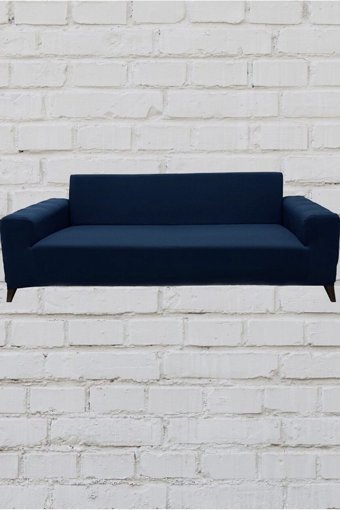 Şahane Ev Mikro Polyester Likralı Jakarlı Süngersiz Düz Giydirmeli Lastikli Mavi Üçlü Koltuk Örtüsü 27x32 cm