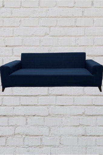Şahane Ev Mikro Polyester Likralı Jakarlı Süngersiz Düz Giydirmeli Lastikli Mavi Üçlü Koltuk Örtüsü 27x32 cm
