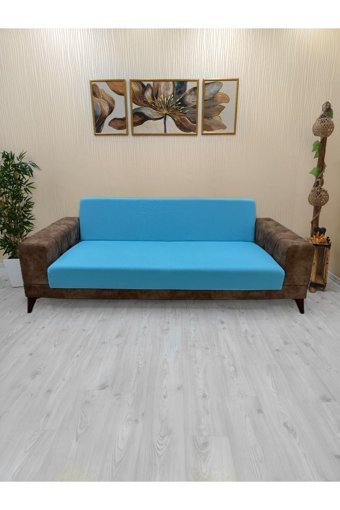 Afd Collection Polyester Süngersiz Düz Giydirmeli Lastikli Mavi Tekli Koltuk Örtüsü 60x190 cm