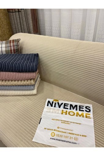 Nivemes Home Pamuklu Fitilli Süngersiz Çizgili Bej Tekli Koltuk Örtüsü 200x150 cm
