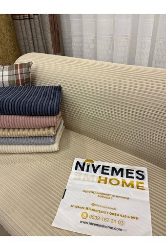 Nivemes Home Pamuklu Fitilli Süngersiz Çizgili Bej Tekli Koltuk Örtüsü 200x150 cm
