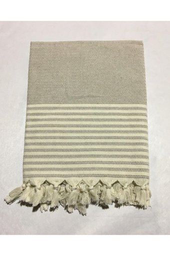 Durul Pamuklu Kanvas Püsküllü Süngersiz Armürlü Bej Üçlü Koltuk Örtüsü 180x215 cm