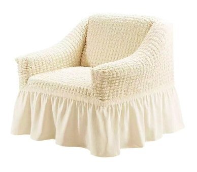 Karahanlı Pamuklu - Polyester Bürümcük Fırfırlı Süngersiz Kapitone Giydirmeli Krem Tekli Koltuk Örtüsü 80x120 cm