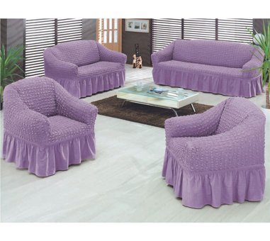 Bilgiçler Pamuklu - Polyester Bürümcük Fırfırlı Süngersiz Giydirmeli Lastikli Lila İkili Koltuk Örtüsü 110x210 cm