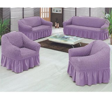 Bilgiçler Pamuklu - Polyester Bürümcük Fırfırlı Süngersiz Giydirmeli Lastikli Lila İkili Koltuk Örtüsü 110x210 cm