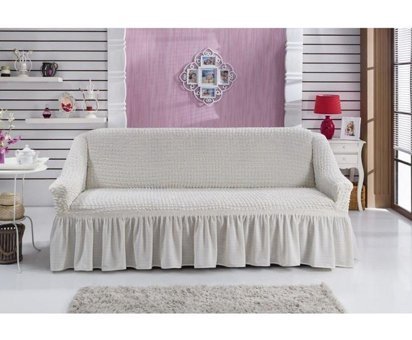 Karna Home Pamuklu Bürümcük Fırfırlı Süngersiz Kareli Giydirmeli Beyaz Tekli Koltuk Örtüsü 230x260 cm
