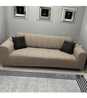 Tuchmall Pamuklu - Polyester Bürümcük-Likralı Jakarlı Süngerli Çizgili Giydirmeli Su Geçirmez Kahverengi Tekli Koltuk Örtüsü 180x230 cm