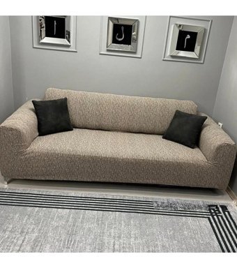Tuchmall Pamuklu - Polyester Bürümcük-Likralı Jakarlı Süngerli Çizgili Giydirmeli Su Geçirmez Kahverengi Tekli Koltuk Örtüsü 180x230 cm