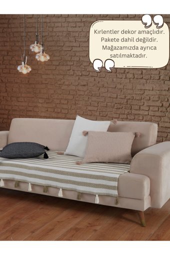 Lux Touch Liva Pamuklu Ponponlu-Püsküllü Süngersiz Geometrik Desenli Hardal Tekli Koltuk Örtüsü 115x201 cm