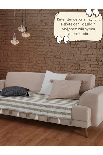 Lux Touch Liva Pamuklu Ponponlu-Püsküllü Süngersiz Geometrik Desenli Hardal Tekli Koltuk Örtüsü 115x201 cm