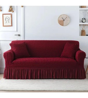 Uyumev Pamuklu - Polyester Bürümcük-Likralı Drapeli Süngerli Çizgili Giydirmeli Bordo Tekli Koltuk Örtüsü 180x230 cm