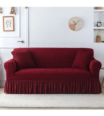 Uyumev Pamuklu - Polyester Bürümcük-Likralı Drapeli Süngerli Çizgili Giydirmeli Bordo Tekli Koltuk Örtüsü 180x230 cm