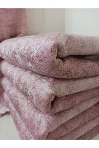 Selçuklu Tekstil Kadife Polar Pofuduk Süngerli Çizgili Pembe Üçlü Koltuk Örtüsü 170x220 cm