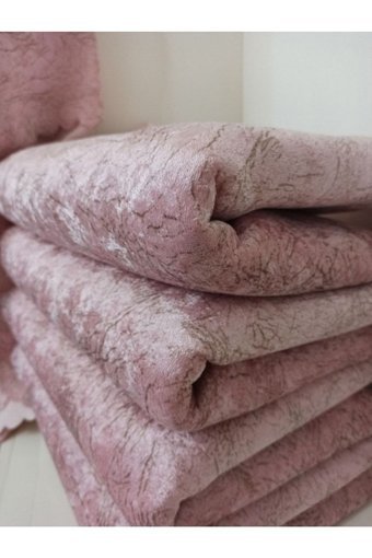 Selçuklu Tekstil Kadife Polar Pofuduk Süngerli Çizgili Pembe Üçlü Koltuk Örtüsü 170x220 cm