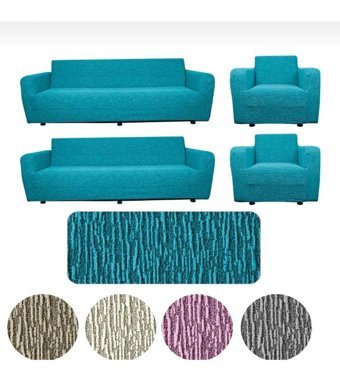 Beren Madencilik Pamuklu - Polyester Jakarlı Süngersiz Çizgili Giydirmeli Lastikli Turkuaz Dörtlü Koltuk Örtüsü 180x220 cm