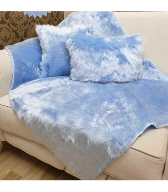 Paris Life Polyester Polar Peluş Süngersiz Mavi Üçlü Koltuk Örtüsü