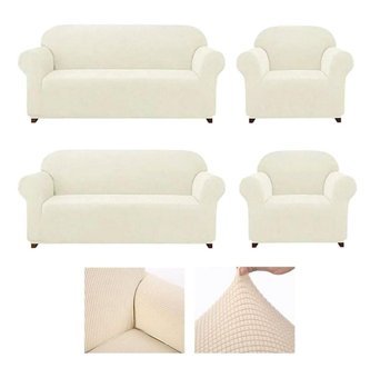 Heytgah Polyester Likralı Süngersiz Düz Giydirmeli Krem 3-3-1-1 Koltuk Örtüsü 180x300 cm