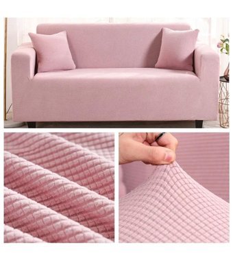 Uzhanem Pamuklu - Polyester-Viskon Bürümcük-Likralı Süngerli Petek Desenli Giydirmeli Pembe Tekli Koltuk Örtüsü 180x230 cm