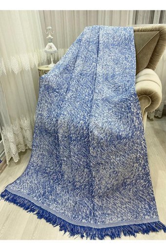 Özlü Home Pamuklu Örgü Saçaklı Süngersiz Çizgili Lacivert Tekli Koltuk Örtüsü 170x220 cm