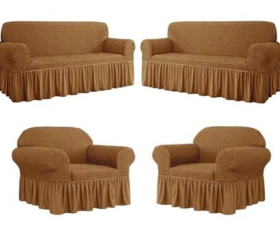 Bright Home Polyester Bürümcük Fırfırlı Süngersiz Petek Desenli Giydirmeli Lastikli Mavi Dörtlü Koltuk Örtüsü 180x230 cm