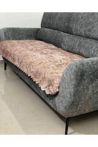 Baladi Home Kadife Süngerli Mermer Desenli Bej Tekli Koltuk Örtüsü 80x215 cm