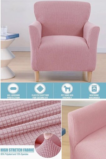 Pimobile Pamuklu - Polyester Likralı Jakarlı Süngersiz Armürlü Giydirmeli Pembe Tekli Koltuk Örtüsü 60x85 cm