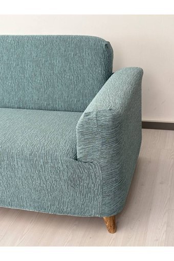 Defne Home Pamuklu - Polyester Likralı Jakarlı Süngersiz Armürlü Giydirmeli Yeşil Tekli Koltuk Örtüsü 180x230 cm