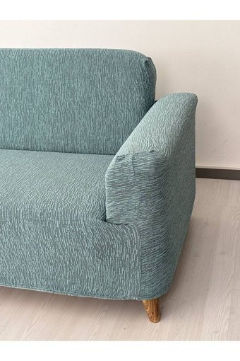 Defne Home Pamuklu - Polyester Likralı Jakarlı Süngersiz Armürlü Giydirmeli Yeşil Tekli Koltuk Örtüsü 180x230 cm