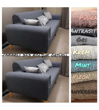 Güzel Aral Süngersiz Kırçıllı Giydirmeli Krem İkili Koltuk Örtüsü 180x230 cm