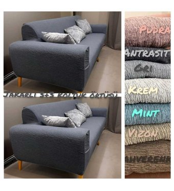 Güzel Aral Süngersiz Kırçıllı Giydirmeli Krem İkili Koltuk Örtüsü 180x230 cm