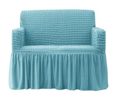Elgeyar Polyester Bürümcük Jakarlı Süngersiz Armürlü Giydirmeli Turkuaz İkili Koltuk Örtüsü 140x180 cm