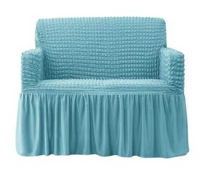 Elgeyar Polyester Bürümcük Jakarlı Süngersiz Armürlü Giydirmeli Turkuaz İkili Koltuk Örtüsü 140x180 cm