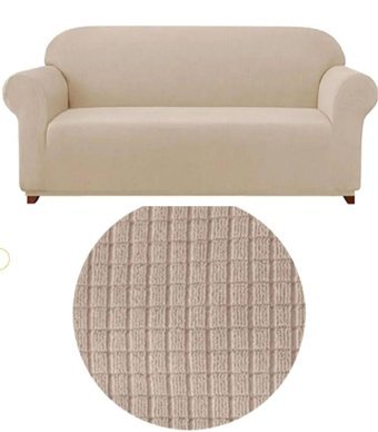 Ensari Karaoğlu Polyester Likralı Jakarlı Süngersiz Armürlü Giydirmeli Bej Üçlü Koltuk Örtüsü 180x230 cm