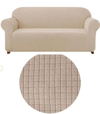 Ensari Karaoğlu Polyester Likralı Jakarlı Süngersiz Armürlü Giydirmeli Bej Üçlü Koltuk Örtüsü 180x230 cm